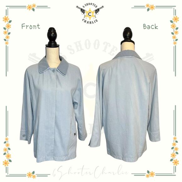 Vintage Womens London Fog Soft Suede Feeling Details Light Blue Jacket Petite XS - Picture 1 of 7